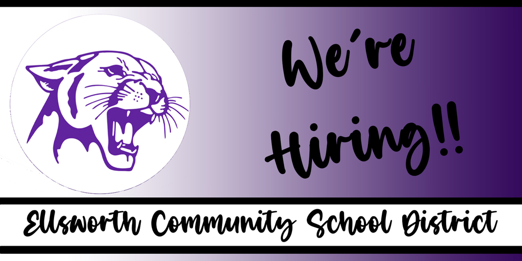ECSD is currently hiring for a high school special education teacher for the 2022-2023 school year.     Qualifications (WI DPI licensure) #1801 or  #1811-   #1316 certification is a plus; Experience as a reading specialist and/or literacy coach a plus.  Learning Disabilities license will also be considered.  All questions can be directed to Mark Stoesz, High School Principal by email at stoeszm@ellsworth.k12.wi.us or by phone at (715)273-3904.  