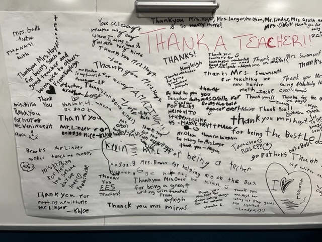 Teacher appreciation sign from EES students