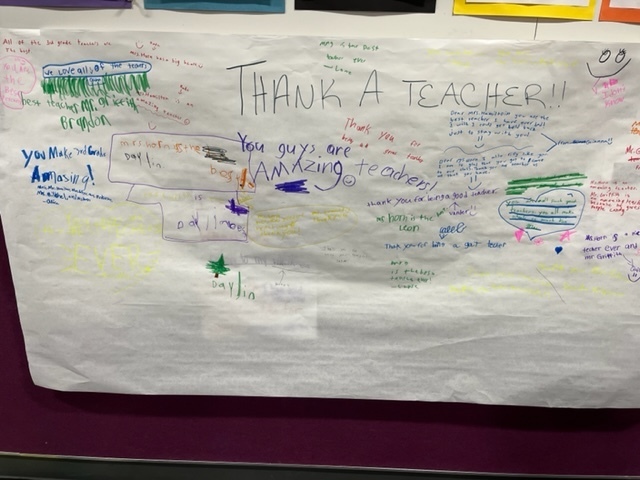 Teacher appreciation sign from EES students