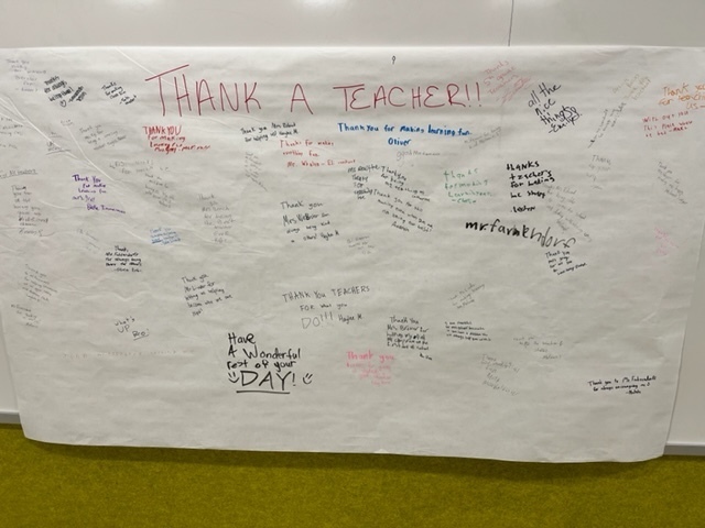 Teacher appreciation sign from EES students