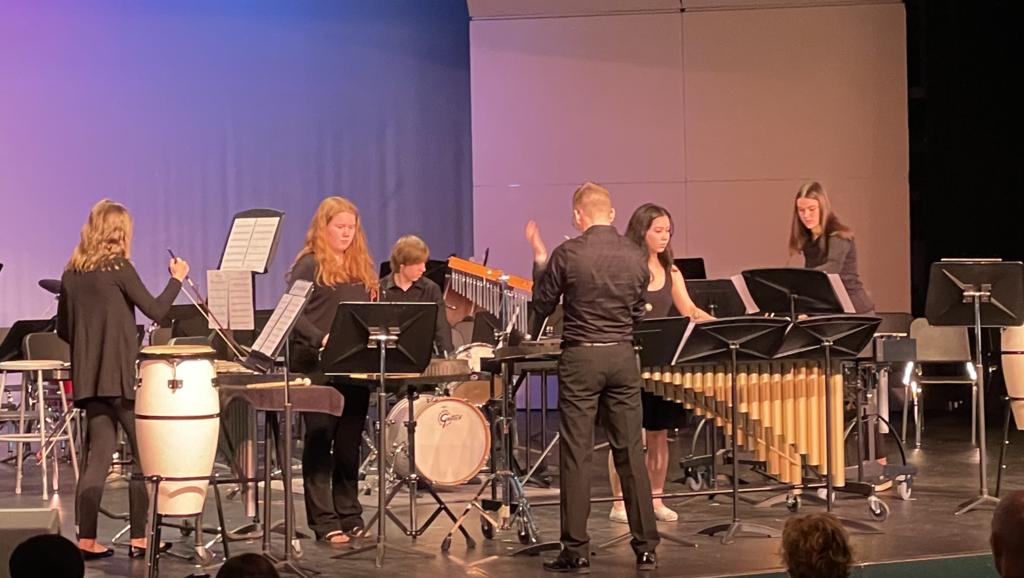 Percussion Ensemble performing at the final band concert. 