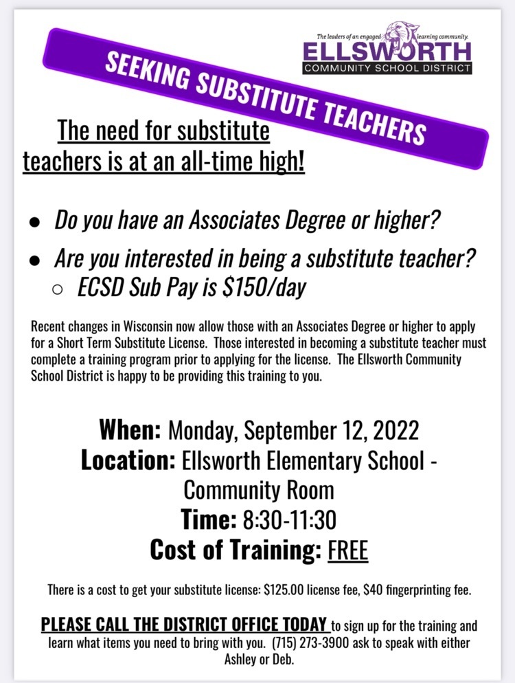The need for substitute teachers is at an all-time high! ● Do you have an Associates Degree or higher? ● Are you interested in being a substitute teacher? ○ ECSD Sub Pay is $150/day