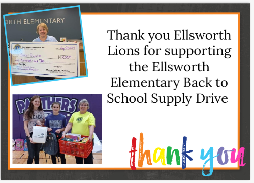 Thank you Hancock Lodge Ellsworth for supporting the Ellsworth Elementary School Supply Drive