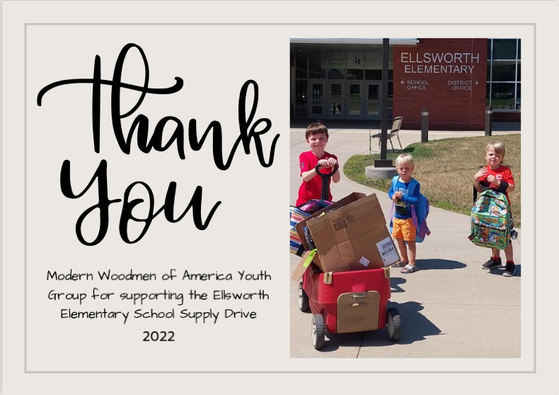 Thank you to Modern Woodmen of America Youth Group, Pierce Pepin Cooperative Services and the Federated Youth Foundation for supporting the Ellsworth Elementary School Supply Drive 2022