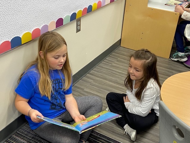Mrs. Therriault(K) and Mrs. Peterson(3rd) students did Buddy Reading together.