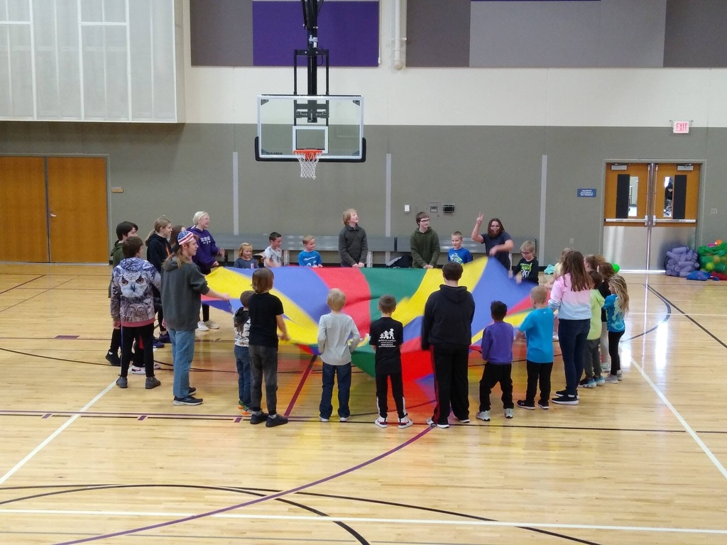 Our 8th grade class visited 2nd graders to play with them at gym class.