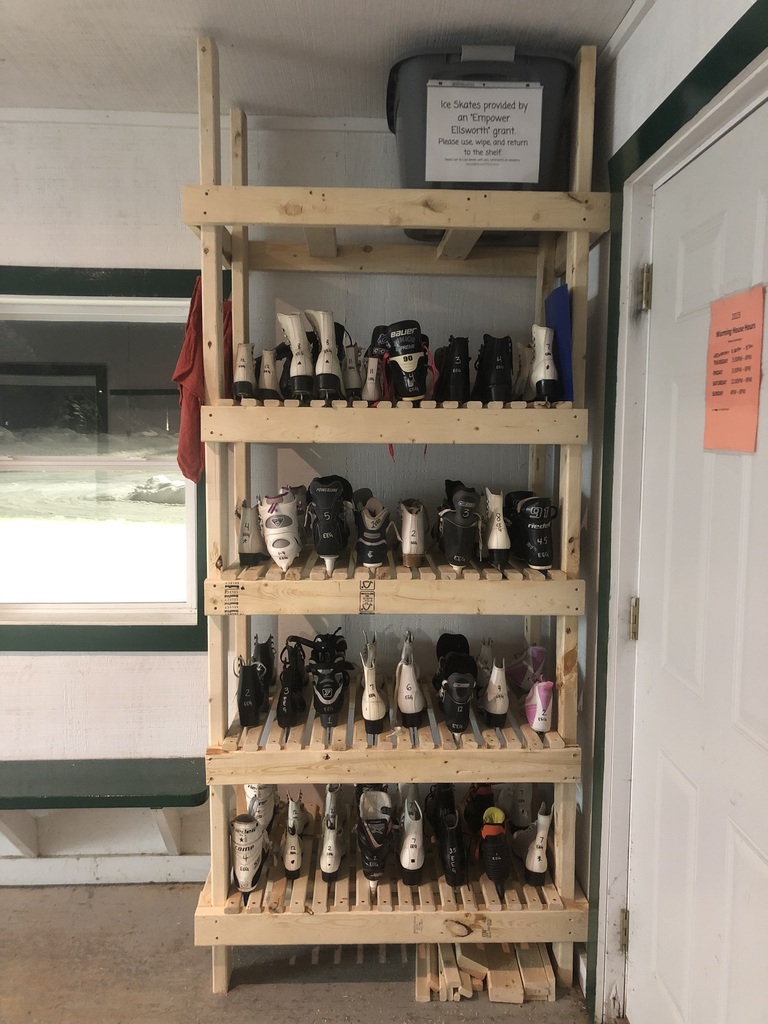 The warming house at EES will be open: Wednesday-Friday from 3:30-8pm Saturday 12-8pm Sunday 4-8pm  Thanks to an Empower Ellsworth Grant, there are also community use ice skates available in a variety of styles and sizes. Get outside, and enjoy our snowy winter!