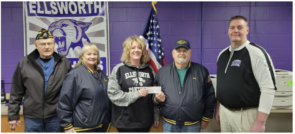On Friday, January 20, members of the Ellsworth American Legion Post 204 presented a check to Ellsworth Food Director Dee Rasmussion in the amount of $1,200. The money is to be used to help students that may be struggling to maintain a positive balance in their lunch accounts. Ms. Rasmusson would like to extend a huge Thank you to the American Legion!!!   Ms. Rasmusson stated, “We use the donations for families that are having a hard time paying for their child's or children's lunch account. We have a lot of families in our district that are struggling with paying for their meals. They are either on the border line of not getting the free/reduced meals or have other financial issues that they are struggling with.  So we try to help out these families and most of them are very appreciative and emotional when we help them out. Times are really tough right now and we want to help those that are trying so hard to pay for meals. This is so important that we help with the food insecurity in our community. Thank you again for donating and making life a little easier for those that need it.”